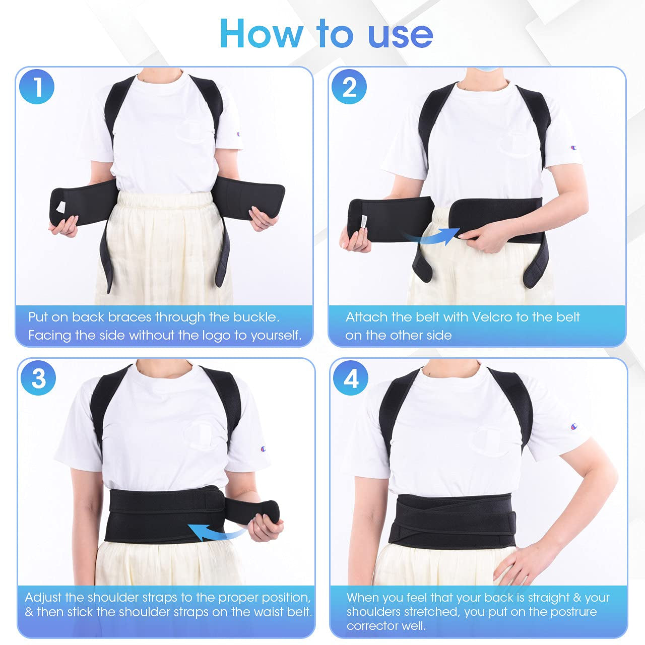 Posture Corrector for Women and Man, Back Brace Support Straightener, Shoulder Lumbar Adjustable Breathable Improve Posture, Neck, Pain Relief Black